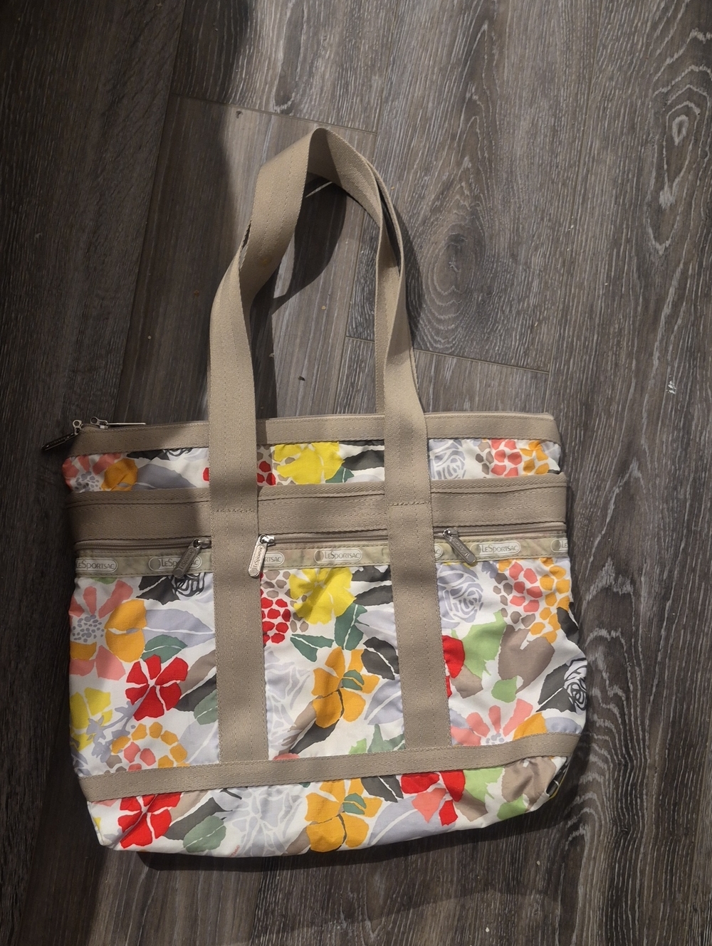 Lesportsac Beige Floral Tote with Multicolor Blooms